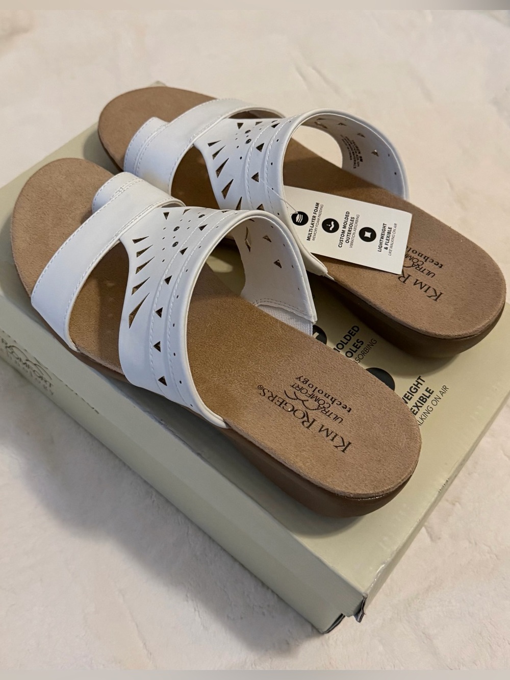 NWT Kim Rogers Ultra Comfort White Tauren Sandals - Women’s Size 9 Medium